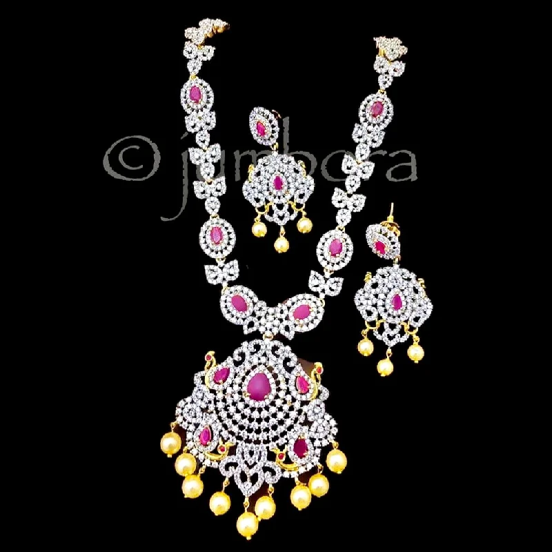 chunky necklaces for women -Diamond Alike AD Zircon (CZ) White & Ruby Necklace