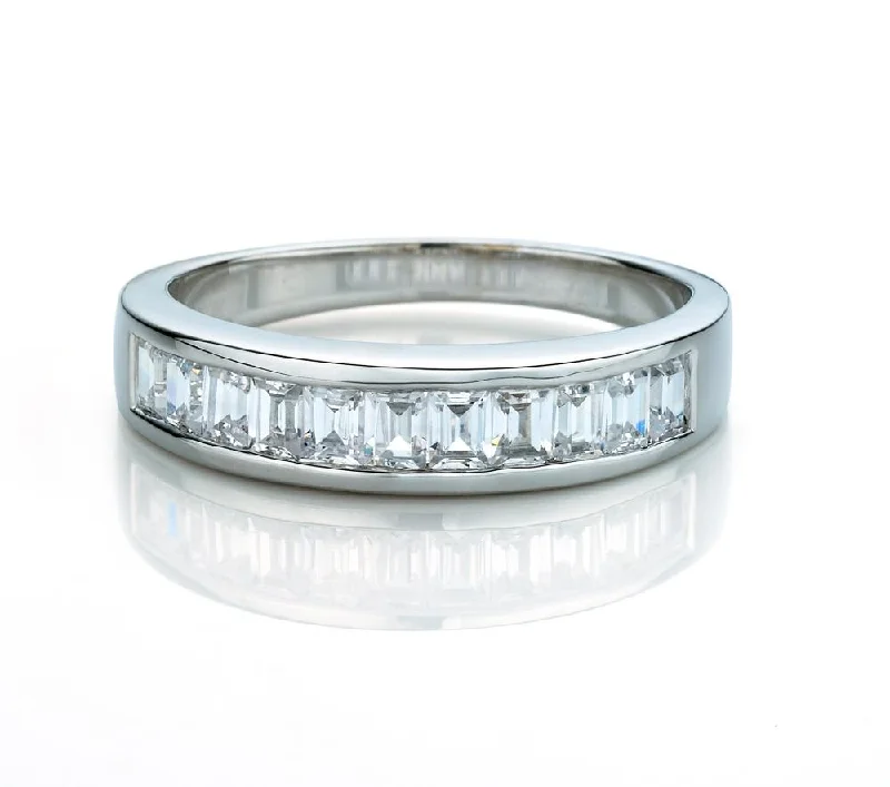 fashion-forward rings for women -Wedding or eternity band with 0.66 carats* of diamond simulants in 14 carat white gold