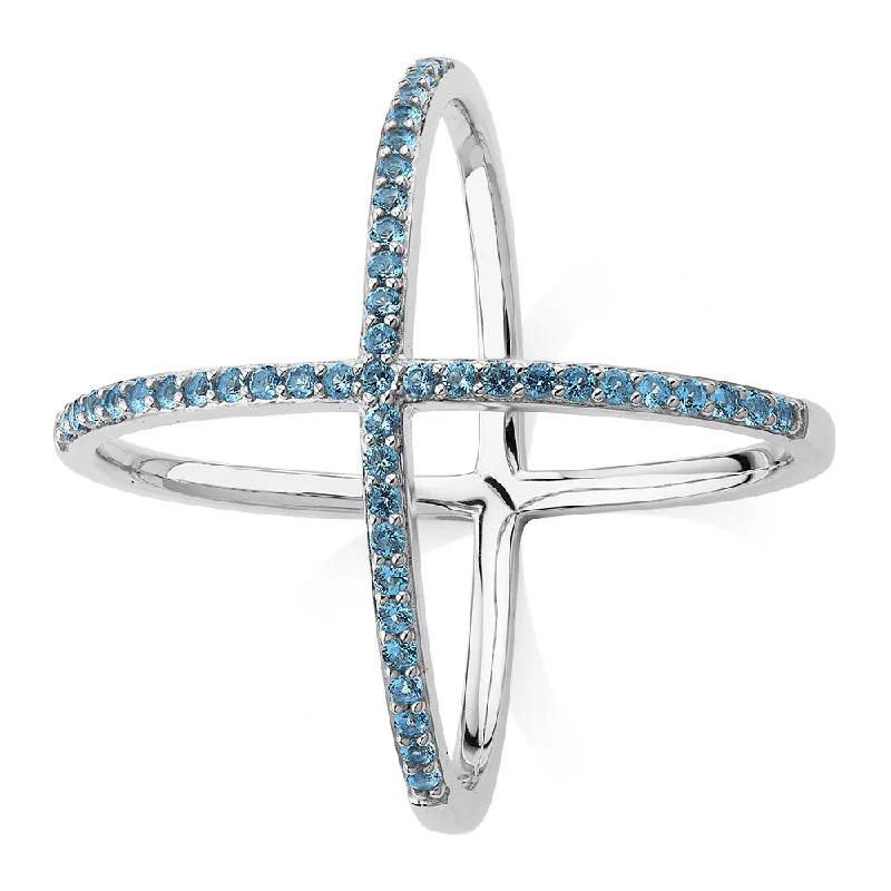 handmade rings for women -Dress ring with blue topaz simulants in sterling silver