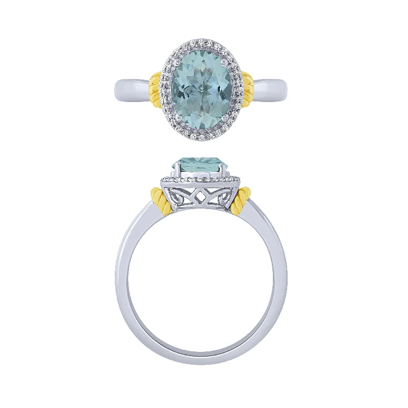 sapphire rings for women -14K Aquamarine And Diamond Halo Ring