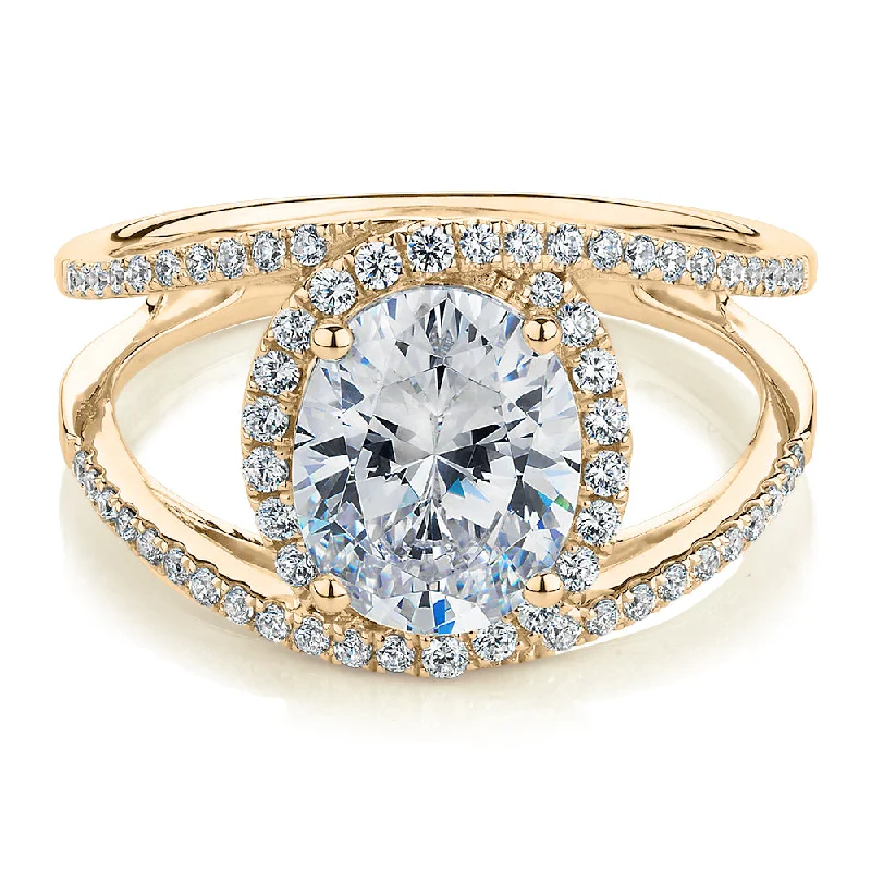 unique rings for women -Dress ring with 2.95 carats* of diamond simulants in 10 carat yellow gold