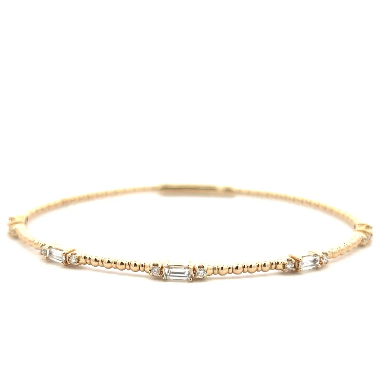 beautiful bangles for casual wear -beautiful bangles for casual wear -14K Yellow Gold 0.66ctw Round & Baguette Diamond Station Bangle Bracelet