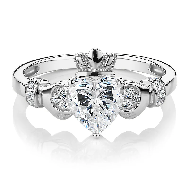 alternative wedding rings for women -Dress ring with 1.23 carats* of diamond simulants in 10 carat white gold