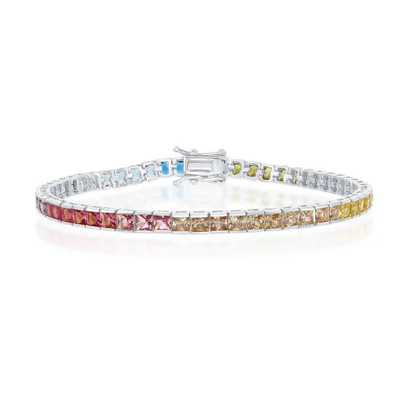 women’s bangle bracelets for parties -women’s bangle bracelets for parties -Sterling Silver Rainbow CZ Channel-Set Bracelet