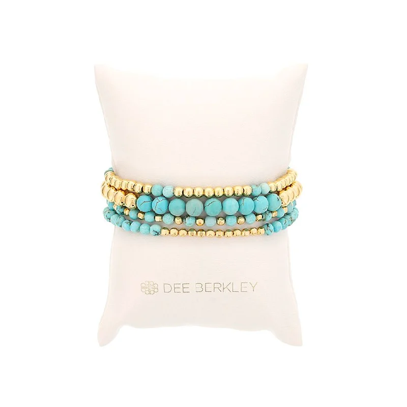 luxury bangles for women -luxury bangles for women -Gold Filled & Blue Howlite Bead Stretch Bracelet Set by Dee Berkley