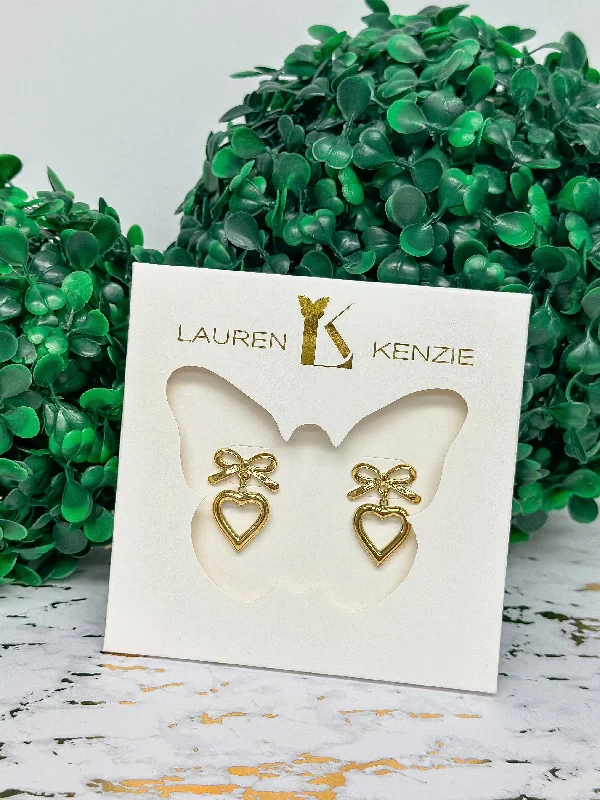 dangling earrings for women -Bow Heart Earrings by Lauren Kenzie