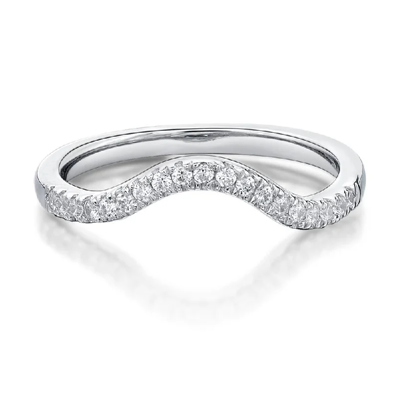 diamond rings for women -Curved wedding or eternity band in 14 carat white gold