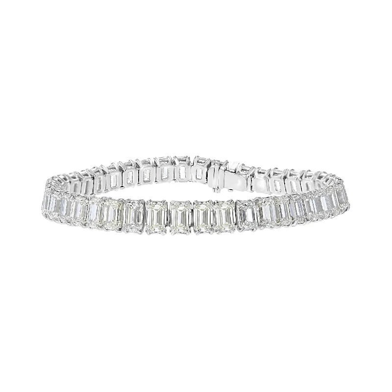 women’s bracelet sets -women’s bracelet sets -18KT WHITE GOLD 30.34 CTW EMERALD DIAMOND TENNIS BRACELET