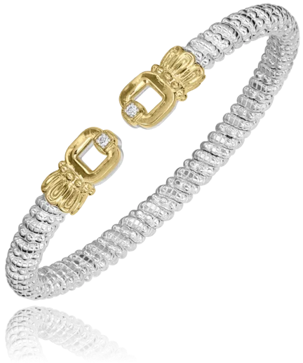 stackable silver bangles -stackable silver bangles -Sterling Silver & 14K Yellow Gold 0.04ctw Round Diamond Cuff Bracelet