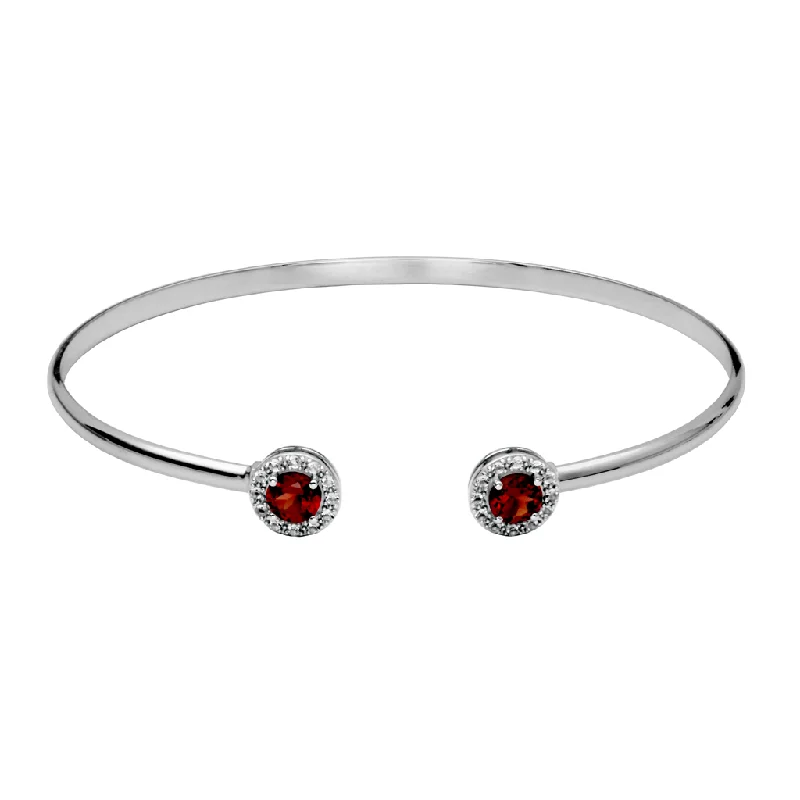 women’s statement bangles -women’s statement bangles -Sterling Silver Garnet & White Topaz Halo Cuff Bracelet by Samuel B.