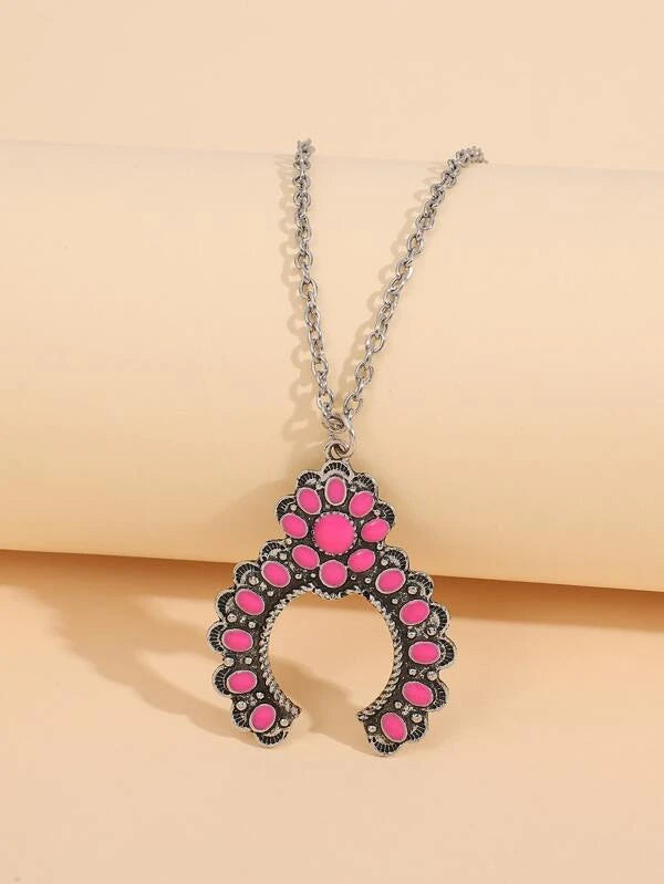 delicate crystal necklaces for women -Pink Cracklestone Cactus Blossom Necklace