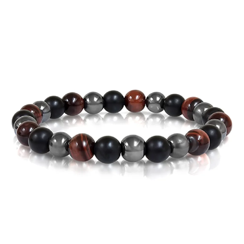 women’s bangles with gemstones -women’s bangles with gemstones -Red Tiger's Eye, Hematite, and Black Onyx Men's Beaded Bracelet