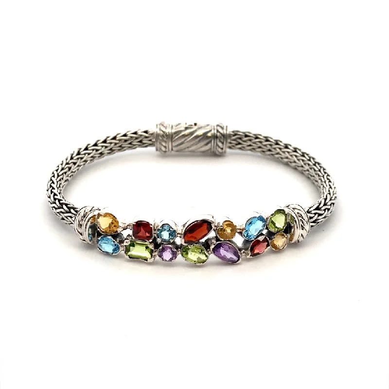 eco-friendly bracelets for women -eco-friendly bracelets for women -Sterling Silver Multi Gemstone Cluster Bracelet by Samuel B.