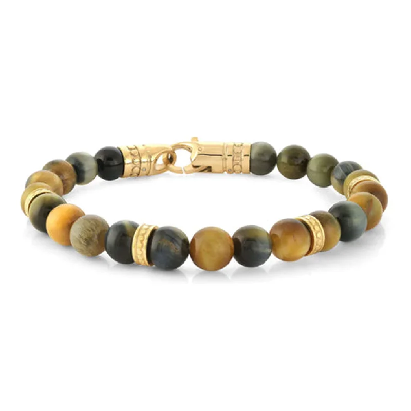 colorful bangles for women -colorful bangles for women -Stainless Steel IP Gold Tiger's Eye Bead Men's Bracelet