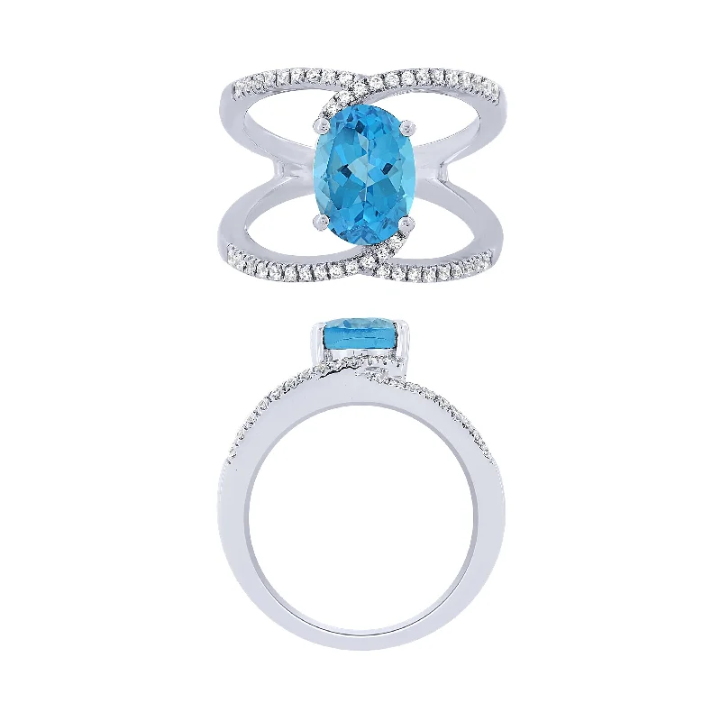 promise rings for women -14K White Gold Diamond And Blue Topaz Fashion Ring