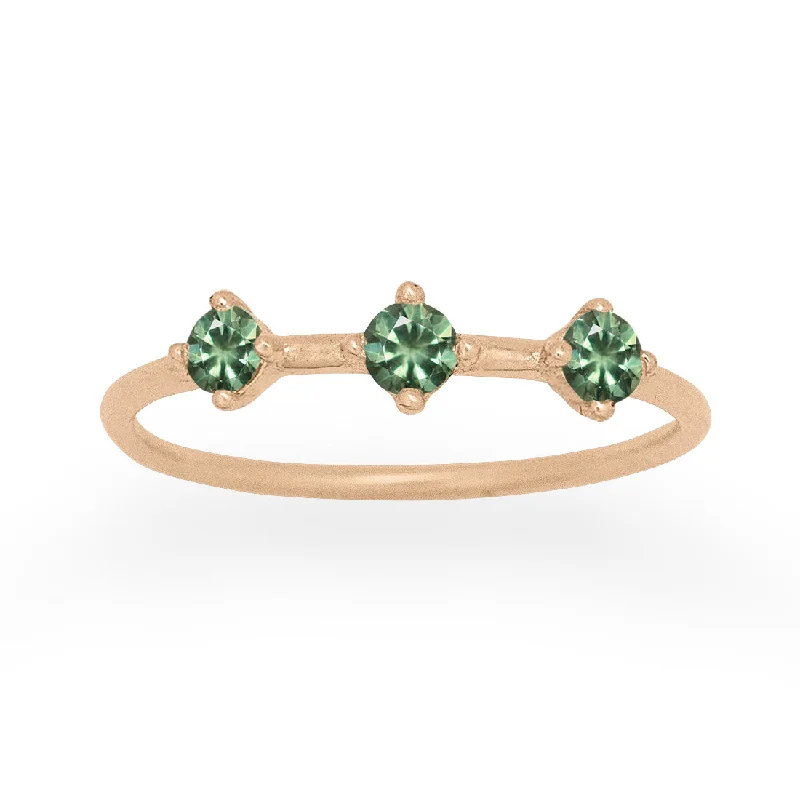 bridesmaid rings for women -Orion's Belt Ring, Green Sapphire