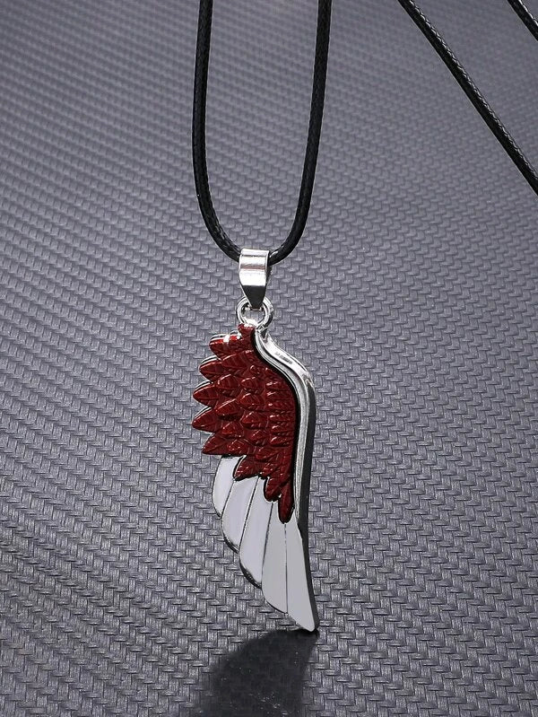 trendy necklaces for women -Silver Wing Necklace w/ Red Detail