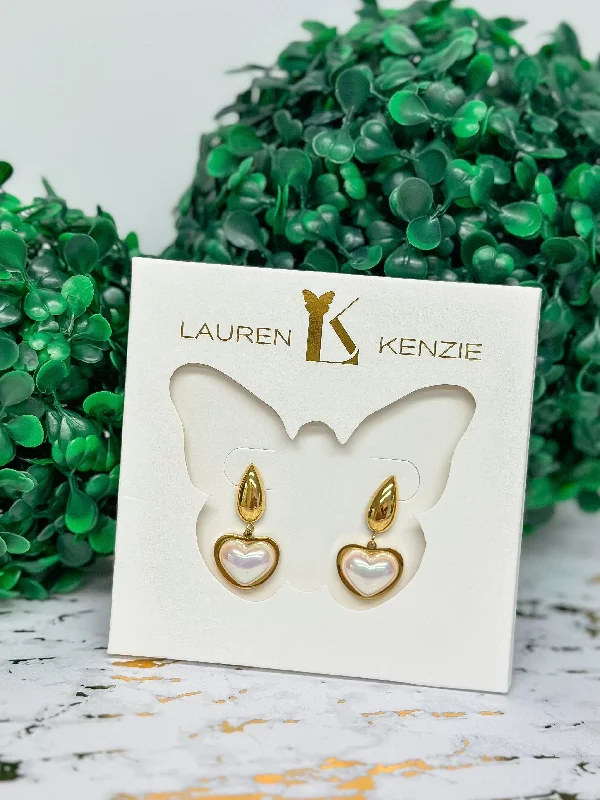 stud earrings for women -Pearl Heart Earrings by Lauren Kenzie