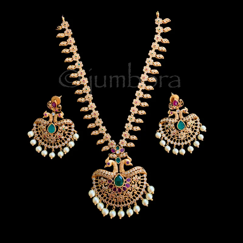 vintage necklaces for women -Peacock Matte Antique Gold Necklace Set